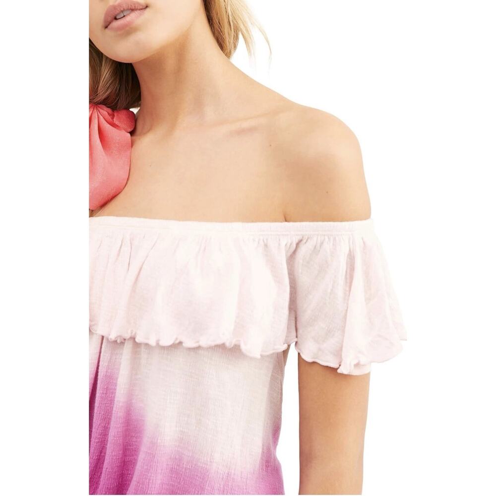 Free People Cora Lee Off Shoulder Top Size M Pink Ombré Ruffle Boho Festival - Picture 9 of 10